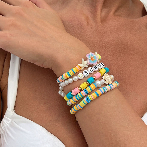 Jewelry Soft Pottery Bracelet Handmade With Colorful Mixedcolor Letters Numbers Text Pattern
