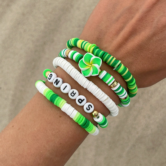 Jewelry Soft Pottery Bracelet Handmade With Colorful Mixedcolor Letters Numbers Text Pattern