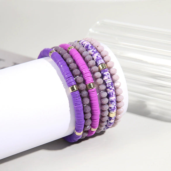 Jewelry Soft Pottery Crystal Beaded Bohemian Geometric Bracelet