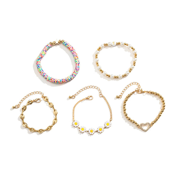 Jewelry Soft Pottery Imitation Pearl Ccb Alloy Rhinestone Dripping Oil Geometric Hip Hop Style Round Bead Chain Bracelet With Pig Nose Buckle Electroplated