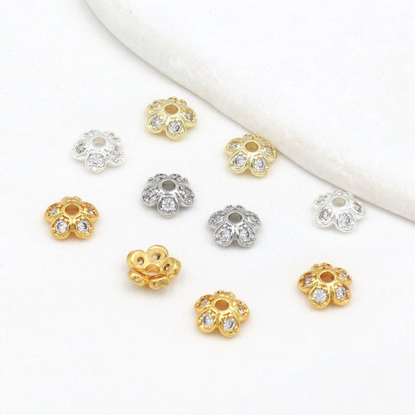 Jewelry Spacer Accessories Copper Electroplated Handmade Five Leaf Flower Holder Zircon Inlaid Bracelet Necklace