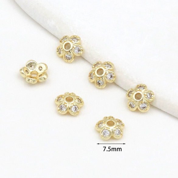 Jewelry Spacer Accessories Copper Electroplated Handmade Five Leaf Flower Holder Zircon Inlaid Bracelet Necklace