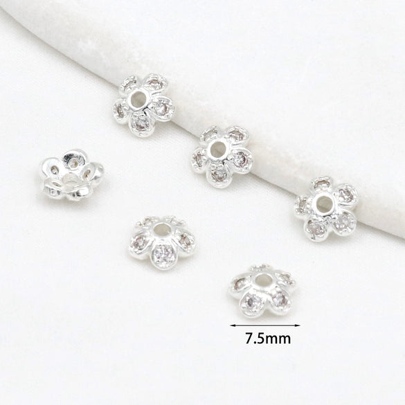 Jewelry Spacer Accessories Copper Electroplated Handmade Five Leaf Flower Holder Zircon Inlaid Bracelet Necklace