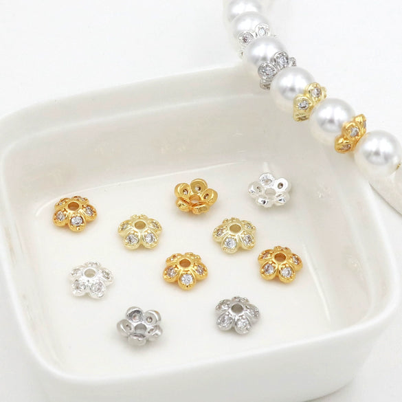 Jewelry Spacer Accessories Copper Electroplated Handmade Five Leaf Flower Holder Zircon Inlaid Bracelet Necklace