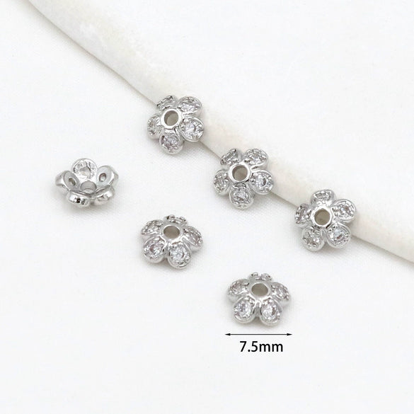 Jewelry Spacer Accessories Copper Electroplated Handmade Five Leaf Flower Holder Zircon Inlaid Bracelet Necklace
