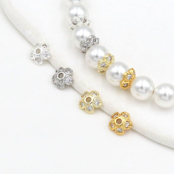 Jewelry Spacer Accessories Copper Electroplated Handmade Five Leaf Flower Holder Zircon Inlaid Bracelet Necklace