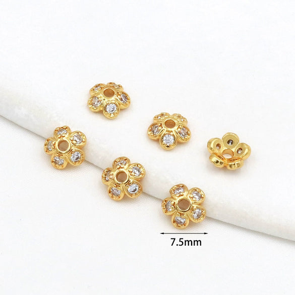 Jewelry Spacer Accessories Copper Electroplated Handmade Five Leaf Flower Holder Zircon Inlaid Bracelet Necklace