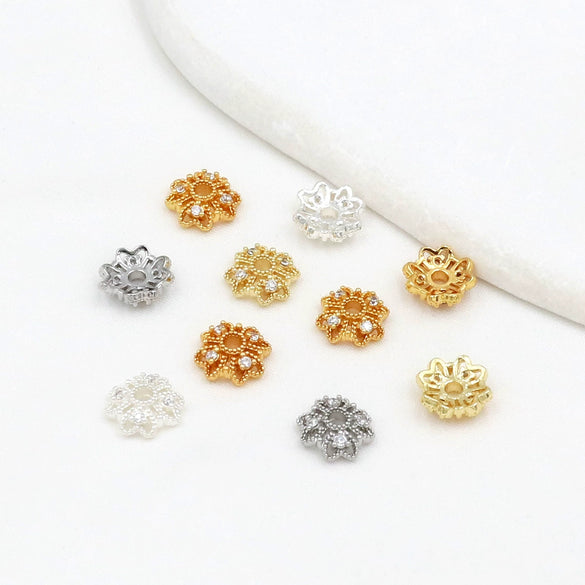 Jewelry Spacer Accessory Copper 18K Goldplated Clover Flower Bead Cap Handmade Diy Bracelet Necklace