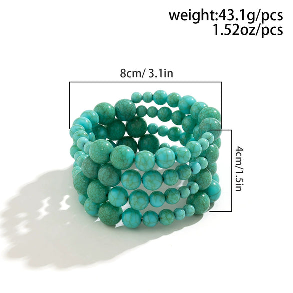 Jewelry Specialshaped Imitation Pearl Beaded Resin Bracelet Retro Multilayer Turquoise Winding Electroplated