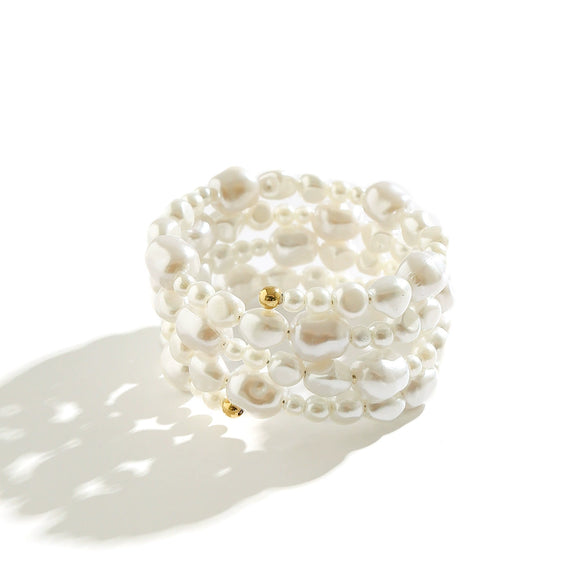 Jewelry Specialshaped Imitation Pearl Beaded Resin Bracelet Retro Multilayer Turquoise Winding Electroplated