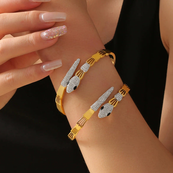 Jewelry Spirit Snake Shape Hollow Diamond Design 316L Stainless Steel Gold Plated Bracelet