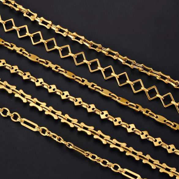 Jewelry Square Bean Shape Stainless Steel Chain Bracelet Anklet 18K Gold Plated Handmade Material