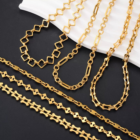 Jewelry Square Bean Shape Stainless Steel Chain Bracelet Anklet 18K Gold Plated Handmade Material