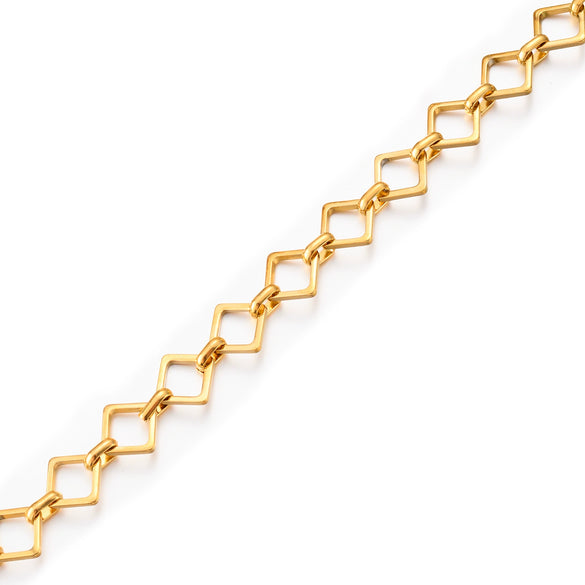 Jewelry Square Bean Shape Stainless Steel Chain Bracelet Anklet 18K Gold Plated Handmade Material