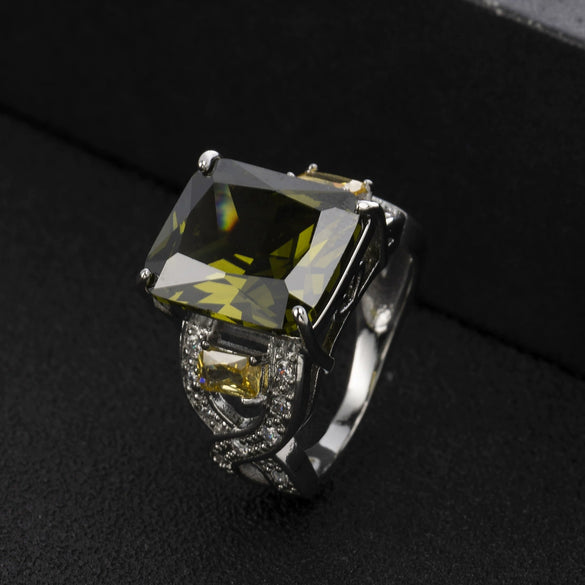 Jewelry Square Copper Zircon Diamond Ring Light Luxury Geometric Electroplated