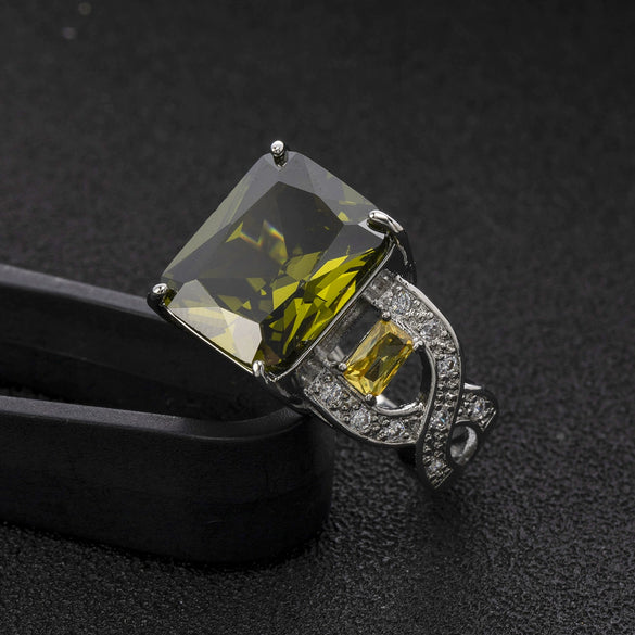 Jewelry Square Copper Zircon Diamond Ring Light Luxury Geometric Electroplated