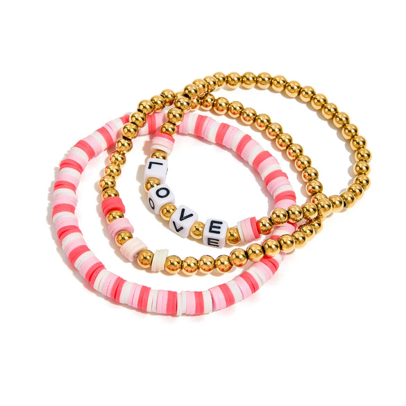 Jewelry Stacked Bohemian Style Colorful Soft Pottery Stainless Steel Elastic Letters Love Beaded Bracelet With Electroplating