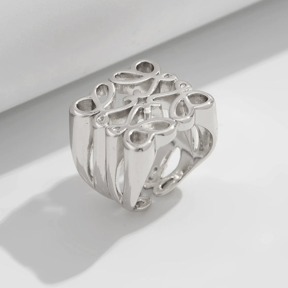 Jewelry Stacked Style Asymmetrical Zinc Alloy Geometric Ring Set With Electroplating