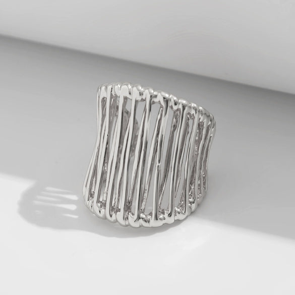 Jewelry Stacked Style Asymmetrical Zinc Alloy Geometric Ring Set With Electroplating