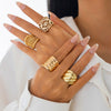 Jewelry Stacked Style Asymmetrical Zinc Alloy Geometric Ring Set With Electroplating