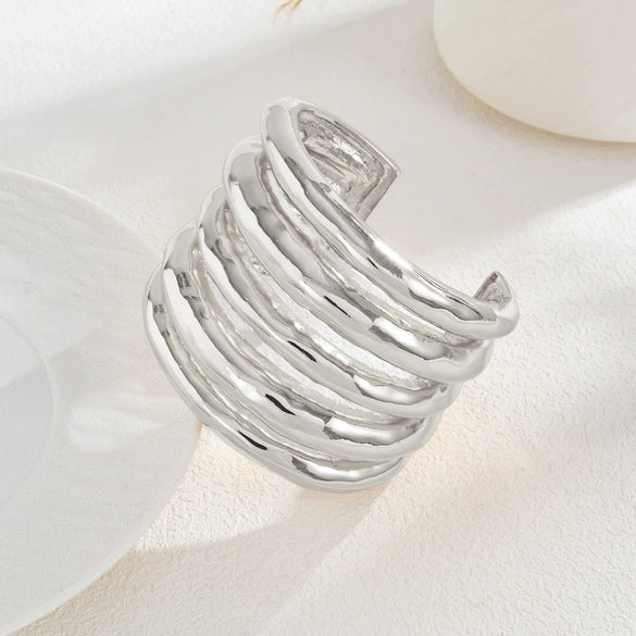Jewelry Stacking Style Alloy Open Bracelet With Imitation Pearl Tassel Electroplated Geometric Design