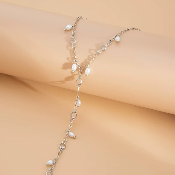 Jewelry Stacking Style Alloy Open Bracelet With Imitation Pearl Tassel Electroplated Geometric Design