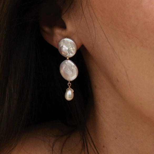 Jewelry Stainless Steel Acrylic Pearl Button Glass Water Drop Geometric Earrings Electroplated For Women