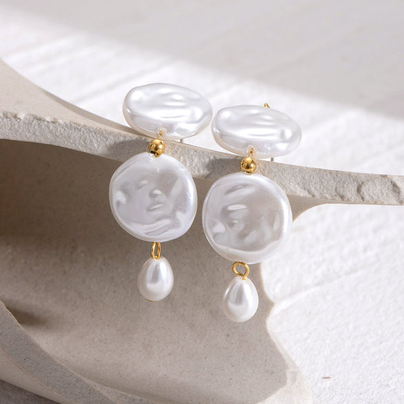 Jewelry Stainless Steel Acrylic Pearl Button Glass Water Drop Geometric Earrings Electroplated For Women