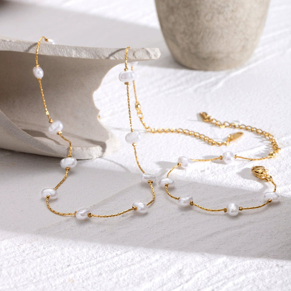 Jewelry Stainless Steel Acrylic Pearl Geometric Baroque Electroplating Necklace Bracelet