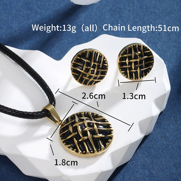 Jewelry Stainless Steel Alloy Geometric Round Drip With Letter Pattern Electroplated Stud Earrings And Necklace