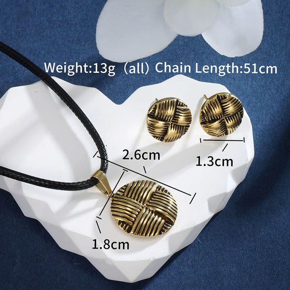 Jewelry Stainless Steel Alloy Geometric Round Drip With Letter Pattern Electroplated Stud Earrings And Necklace