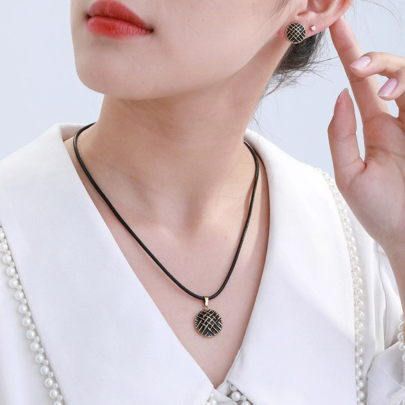 Jewelry Stainless Steel Alloy Geometric Round Drip With Letter Pattern Electroplated Stud Earrings And Necklace