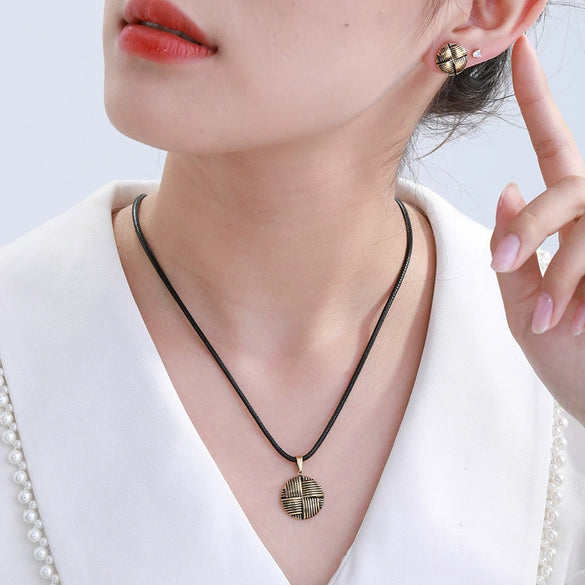 Jewelry Stainless Steel Alloy Geometric Round Drip With Letter Pattern Electroplated Stud Earrings And Necklace