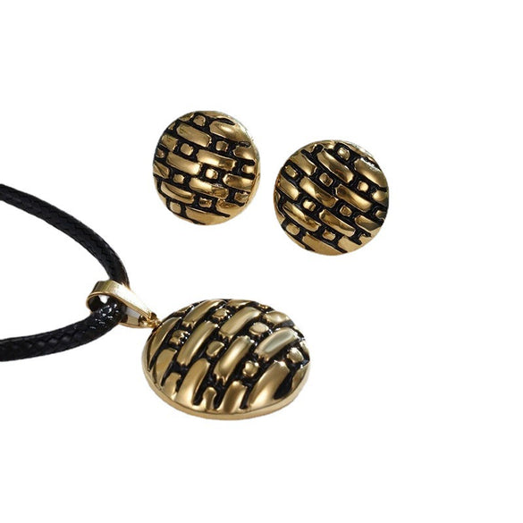 Jewelry Stainless Steel Alloy Geometric Round Drip With Letter Pattern Electroplated Stud Earrings And Necklace