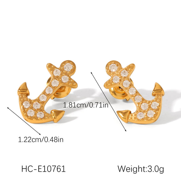 Jewelry Stainless Steel Anchor Earrings Set With Diamonds Geometric Style For Women