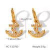 Jewelry Stainless Steel Anchor Earrings Set With Diamonds Geometric Style For Women