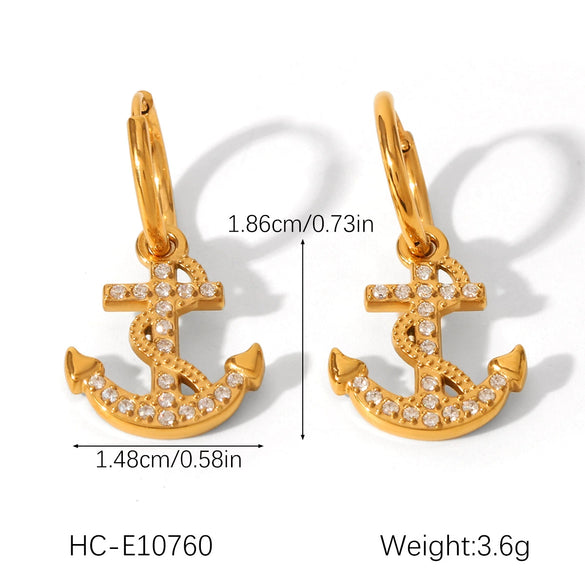 Jewelry Stainless Steel Anchor Earrings Set With Diamonds Geometric Style For Women