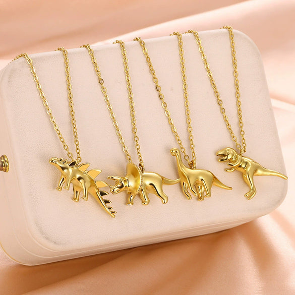 Jewelry Stainless Steel And Copper Dinosaur Pendant Oshaped Chain Electroplating Animals Style