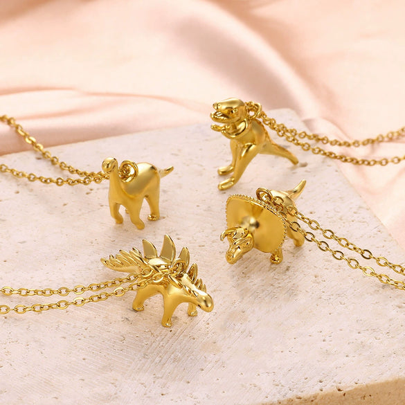 Jewelry Stainless Steel And Copper Dinosaur Pendant Oshaped Chain Electroplating Animals Style