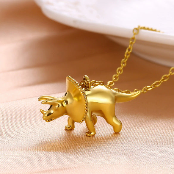 Jewelry Stainless Steel And Copper Dinosaur Pendant Oshaped Chain Electroplating Animals Style