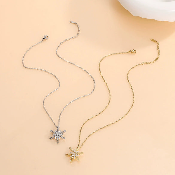 Jewelry Stainless Steel And Copper Geometric Snowflake Electroplated Women's Pendant Necklace