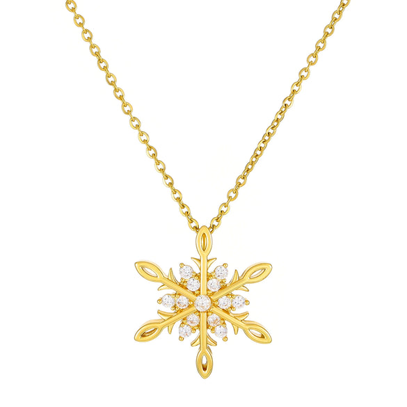 Jewelry Stainless Steel And Copper Geometric Snowflake Electroplated Women's Pendant Necklace