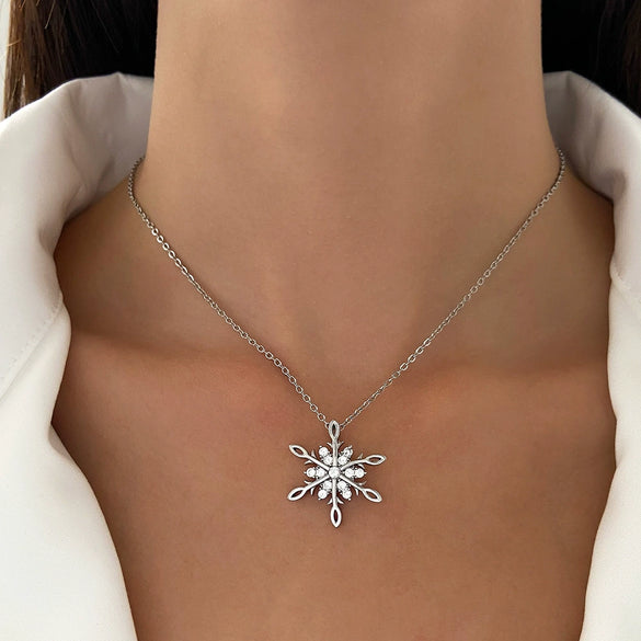 Jewelry Stainless Steel And Copper Geometric Snowflake Electroplated Women's Pendant Necklace