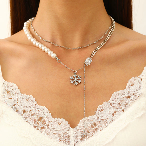 Jewelry Stainless Steel And Copper Geometric Snowflake Electroplated Women's Pendant Necklace