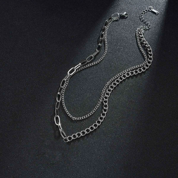 Jewelry Stainless Steel And Titanium Steel Splicing Geometric Doublelayer Sweater Chain Necklace Polish Style For Women