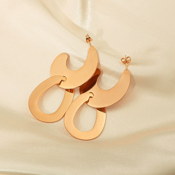 Jewelry Stainless Steel Antique Style Geometric Ushaped Crescent Oval Stitching Electroplated Earrings