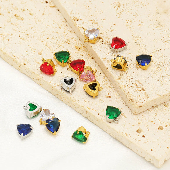 Jewelry Stainless Steel Artificial Crystal Heart Inlay Pendant For Necklace Bracelet Earrings