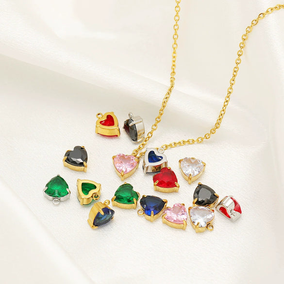 Jewelry Stainless Steel Artificial Crystal Heart Inlay Pendant For Necklace Bracelet Earrings