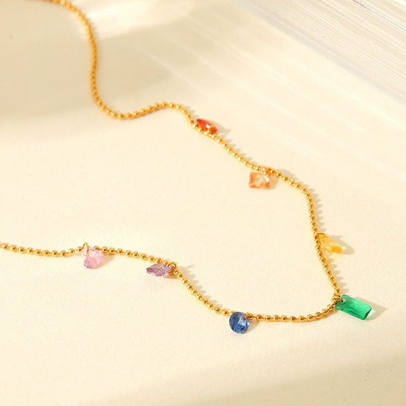 Jewelry Stainless Steel Ball Chain Necklace Mixed Gem Inlay Geometric Women
