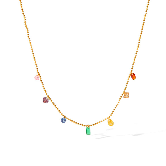 Jewelry Stainless Steel Ball Chain Necklace Mixed Gem Inlay Geometric Women
